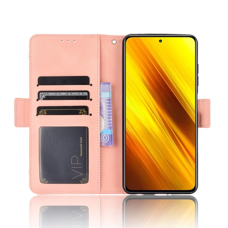 Wallet Stand Flip Leather Protective Case for Xiaomi Poco X3/Poco X3 NFC with A Separated Card Pocket Design - Pink