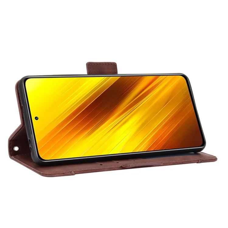 Funda protectora de cuero con soporte giratorio para Xiaomi Poco X3/Poco X3 NFC con diseño de bolsillo para tarjetas separado - Marrón