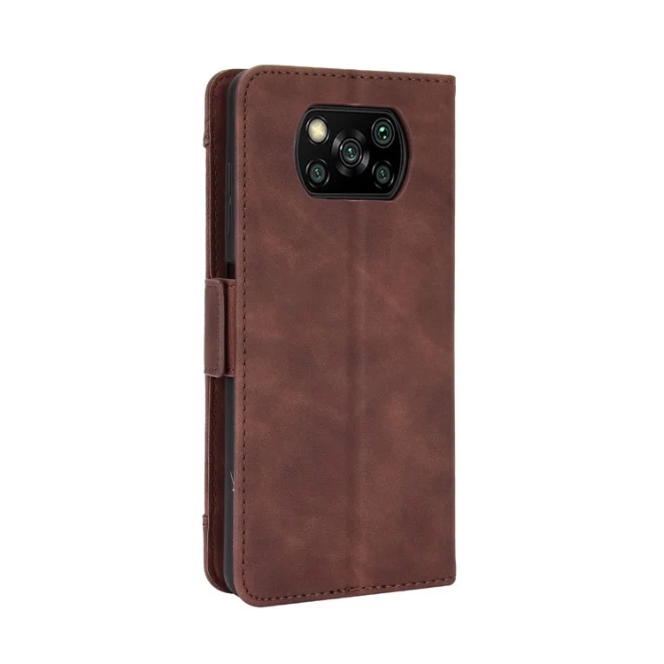 Funda protectora de cuero con soporte giratorio para Xiaomi Poco X3/Poco X3 NFC con diseño de bolsillo para tarjetas separado - Marrón