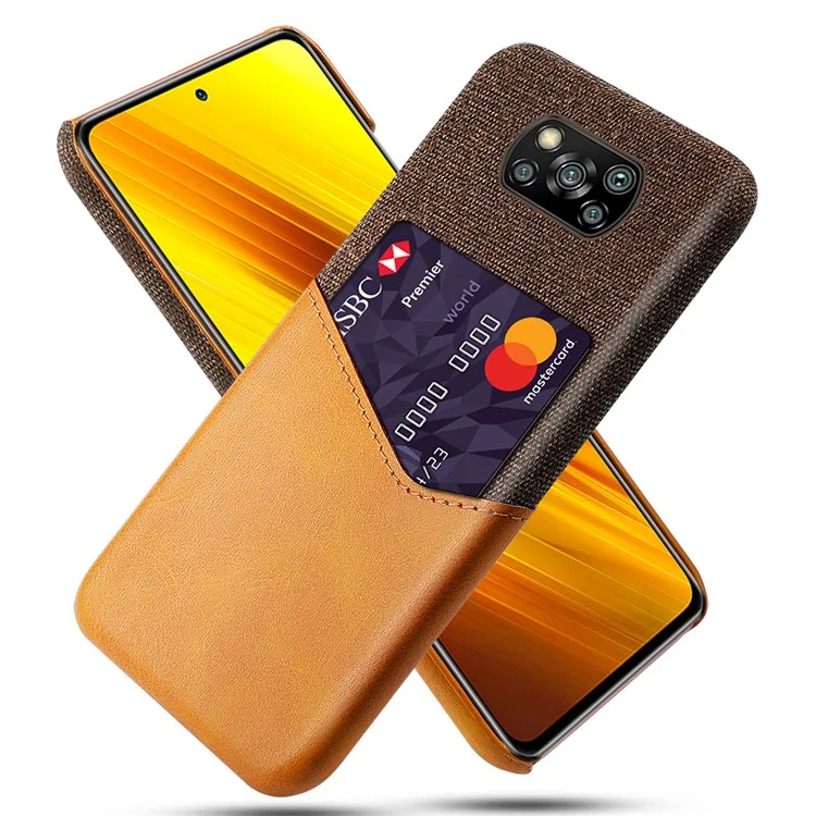 Paja de Partir de Tarjeta KSQ + PC Recubierta de Cuero PU PC Para Xiaomi Poco X3 NFC / Poco X3 - Marrón