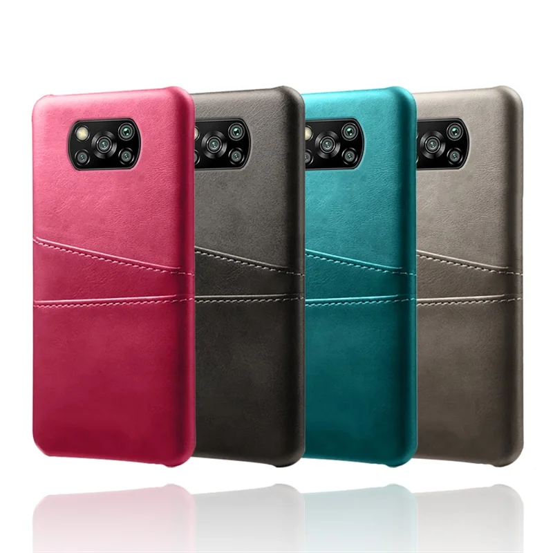 KSQ Hard Cover Double Card Slots pu Leather + Пластиковая Оболочка Для Xiaomi Poco X3 NFC / Поко X3 - Черный