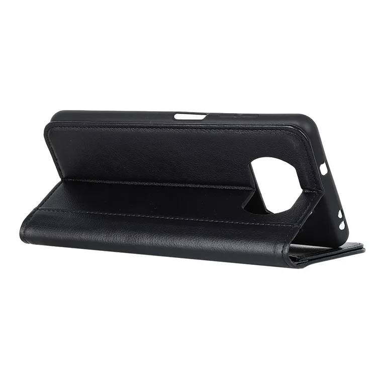 Para Xiaomi Poco X3 NFC/Poco X3 Funda para teléfono Funda de cuero PU Funda protectora a prueba de golpes con textura de lichí Soporte de billetera - Negro