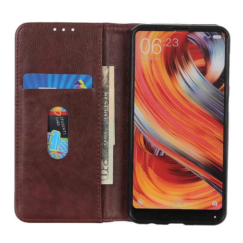 For Xiaomi Poco X3 NFC/Poco X3 Phone Case PU Leather Phone Cover Drop-proof Litchi Texture Protector with Stand Wallet - Brown