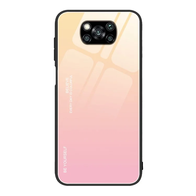 Caso de Vidro Temperado Com Concha de Gradiente + PC + TPU Protetor Caso Para Xiaomi Poco X3 Nfc/poco X3 - Ouro / Rosa