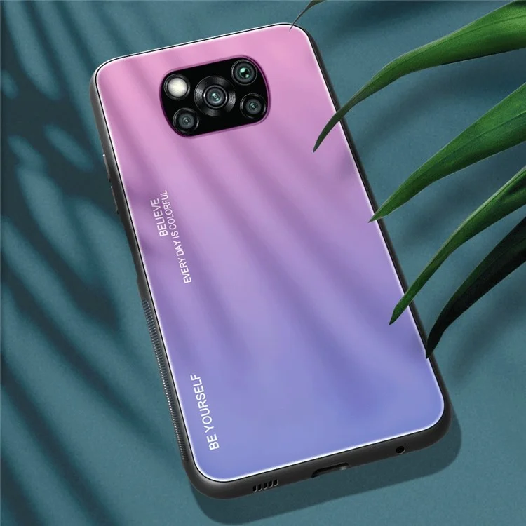 Gradient Shell Tempered Glass + PC + TPU Protector Case for Xiaomi Poco X3 NFC/Poco X3 - Pink / Blue