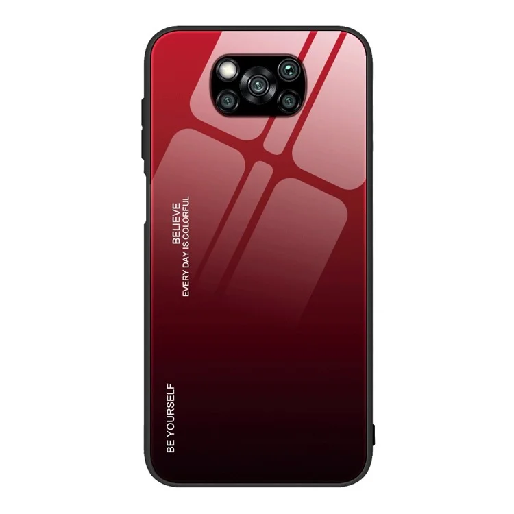 Funda protectora de vidrio templado + PC + TPU con degradado de color para Xiaomi Poco X3 NFC/Poco X3 - Rojo / Negro