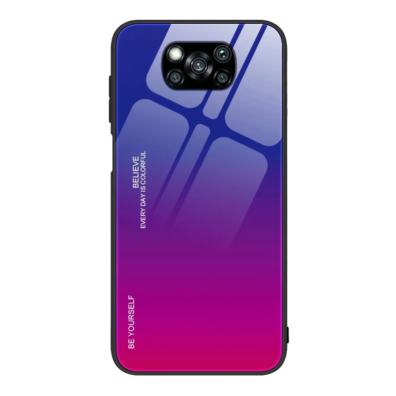 Gradient Skærm Hård Glas + PC + TPU Beskyttelses Case til Xiaomi Poco X3 NFC/Poco X3 - Blå / Rose