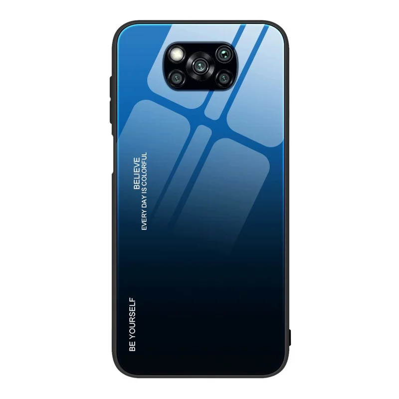Gradient Skaller Hærdet Glas + PC + TPU Beskyttelses Case til Xiaomi Poco X3 NFC/Poco X3 - Blå / Sort
