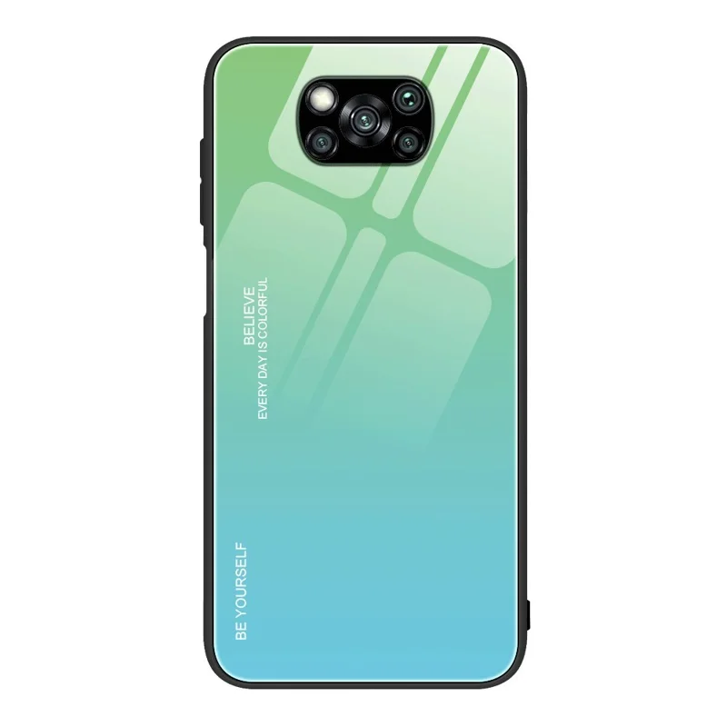 Gradient Skaller Hærdet Glas + PC + TPU Beskyttelses Case til Xiaomi Poco X3 NFC/Poco X3 - Cyan / Blå