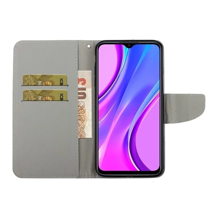 Pattern Printing Leather Wallet Stylish Stand Case with Handy Strap for Xiaomi Redmi 9C/Redmi 9C NFC - Tulips