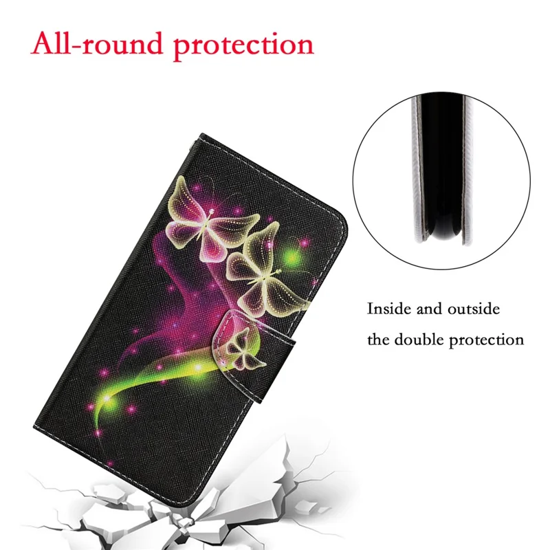 Pattern Printing Leather Wallet Stylish Stand Case with Handy Strap for Xiaomi Redmi 9 - Yellow Butterfly