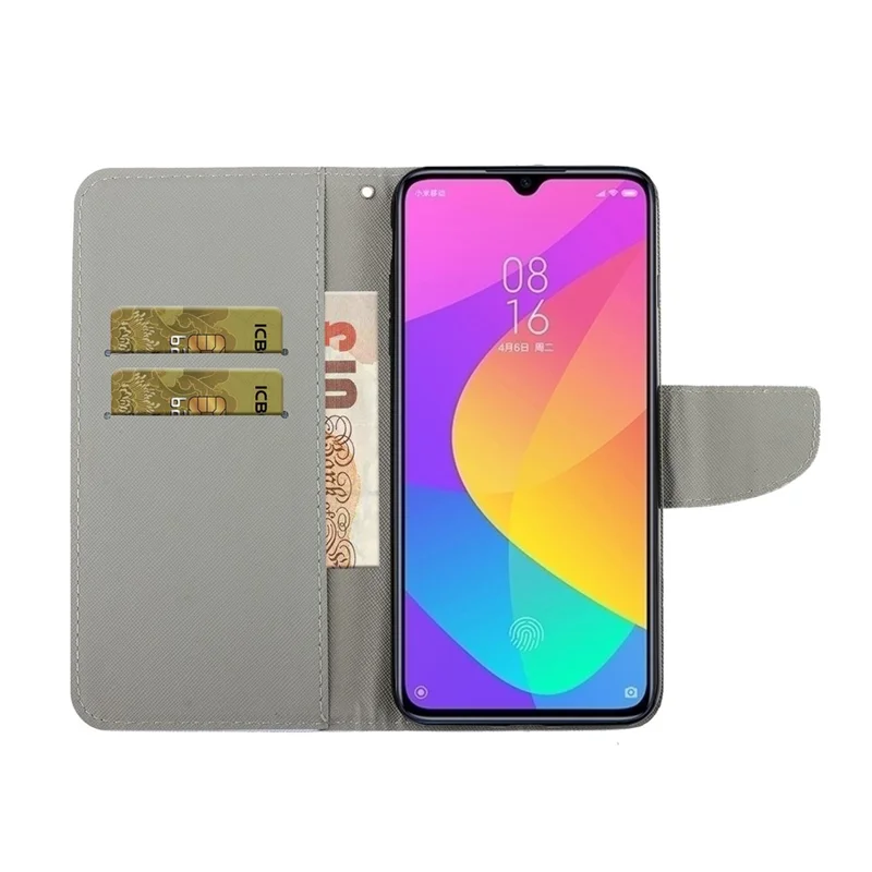 Pattern Printing Leather Wallet Stylish Stand Case with Handy Strap for Xiaomi Redmi 9 - Yellow Butterfly