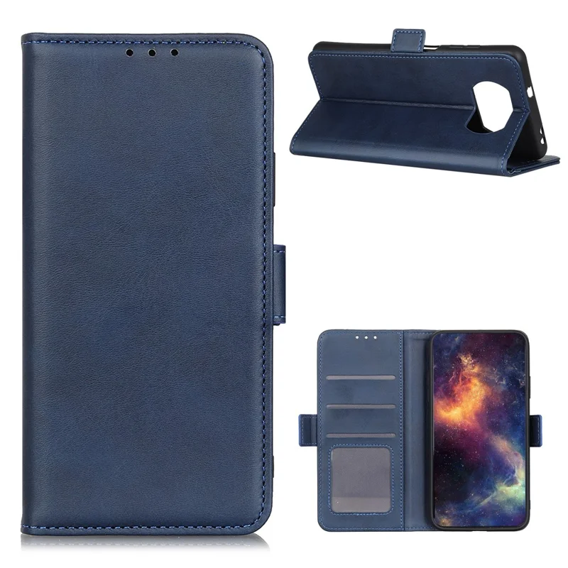 Magnetic Closure Leather Wallet Phone Case for Xiaomi Poco X3 NFC/Poco X3 - Blue