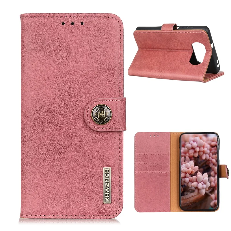 KHAZNEH Кожаный чехол-книжка для Xiaomi Poco X3 NFC - Розовый