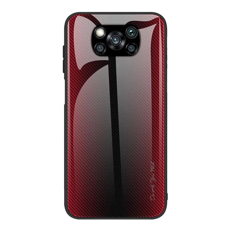 Carbon Fiber Texture Glass Back + TPU Combo Case for Xiaomi Poco X3/Poco X3 NFC - Red