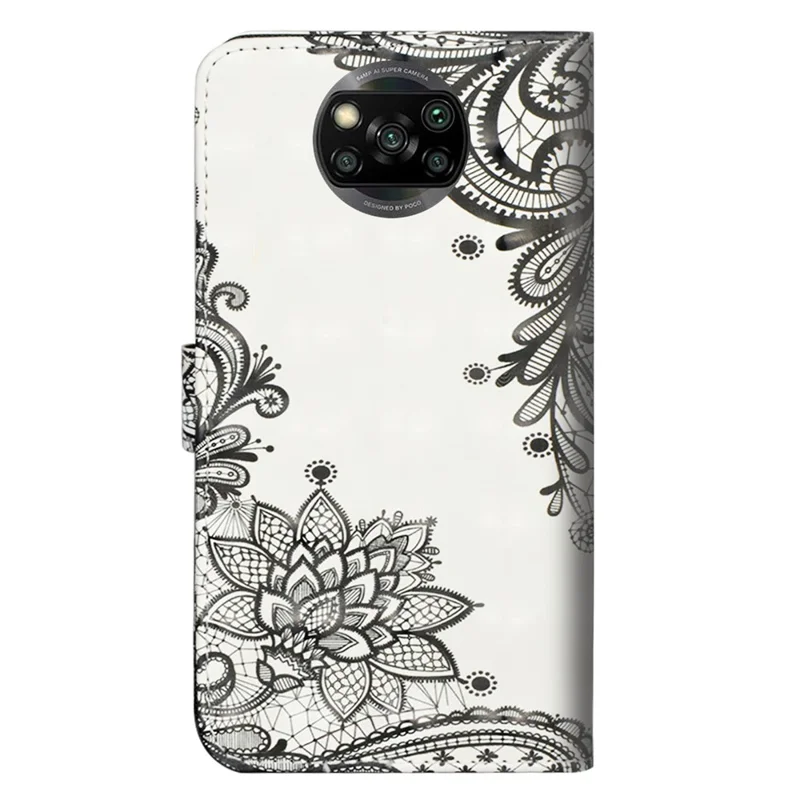 Light Spot Decor Pattern Printing Leather Case for Xiaomi Poco X3/Poco X3 NFC - Lace Flower