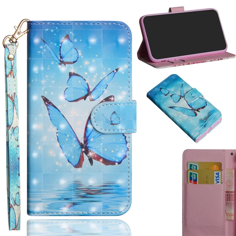 Light Spot Decor Pattern Printing Leather Case for Xiaomi Poco X3/Poco X3 NFC - Blue Butterfly