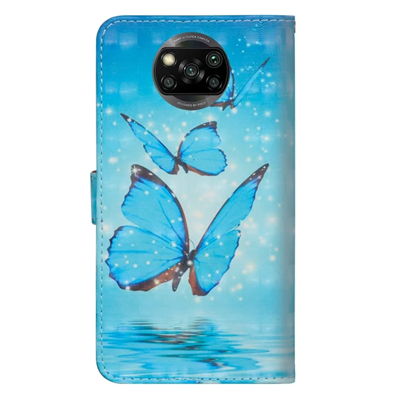 Light Spot Decor Pattern Printing Leather Case for Xiaomi Poco X3/Poco X3 NFC - Blue Butterfly