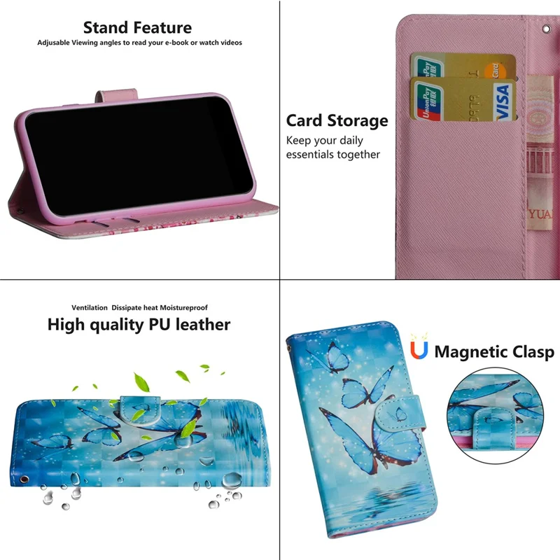 Light Spot Decor Pattern Printing Leather Case for Xiaomi Poco X3/Poco X3 NFC - Blue Butterfly