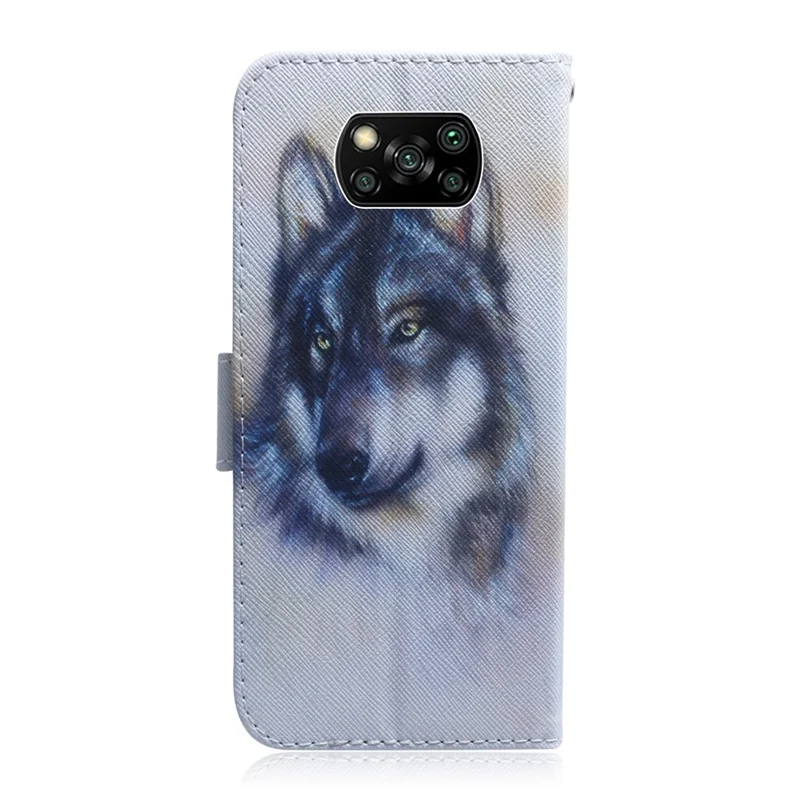 Caixa de Carteira de Couro de Impressão de Padrões Para Xiaomi Poco X3 Nfc/poco X3 - Lobo Branco