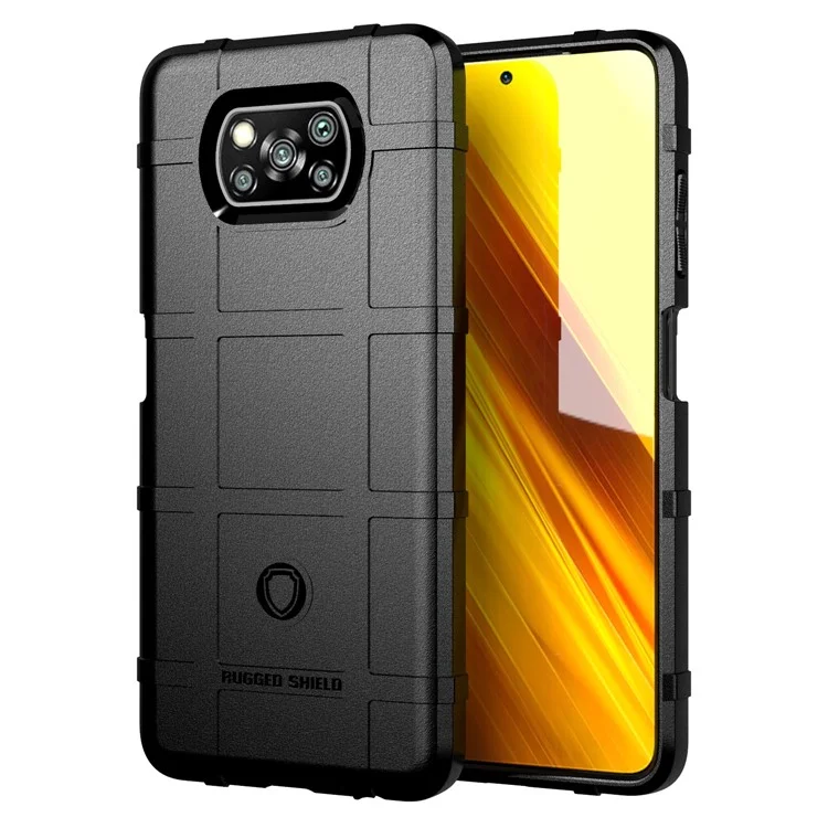 Coque de téléphone carrée avec texture en grille TPU résistante aux chocs pour Xiaomi Poco X3 NFC/Xiaomi Poco X3 - Noir