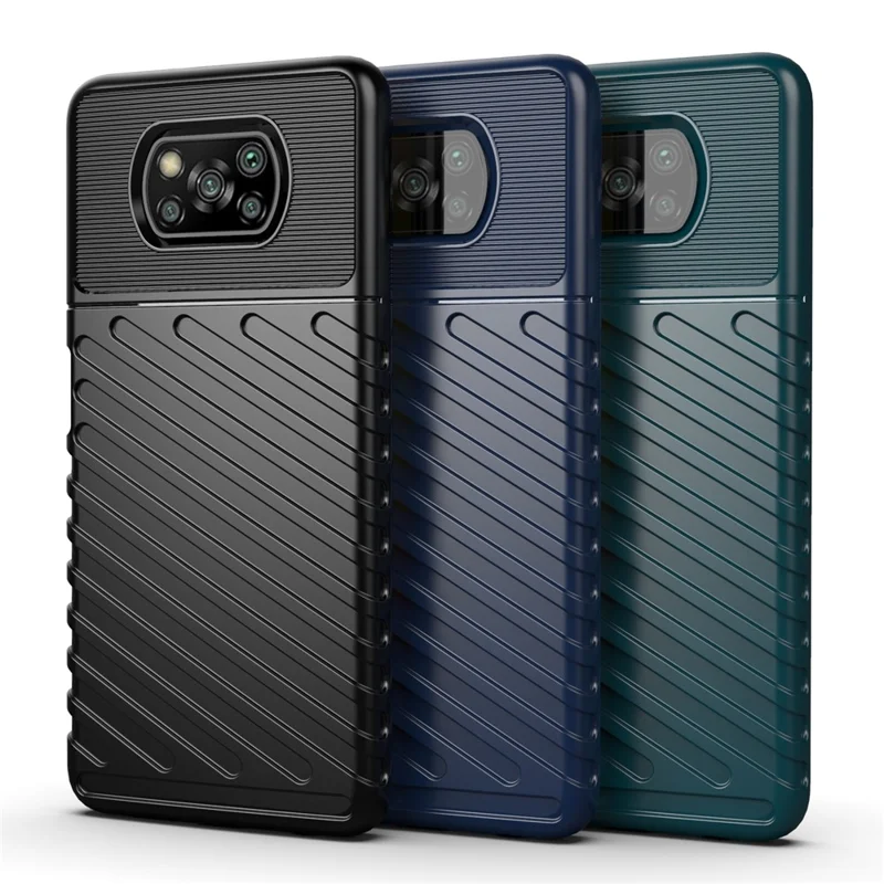 Thunder -serie Twill Textur Verdickter TPU -abdeckung Für Xiaomi Poco X3 Nfc/poco X3 - Schwarz