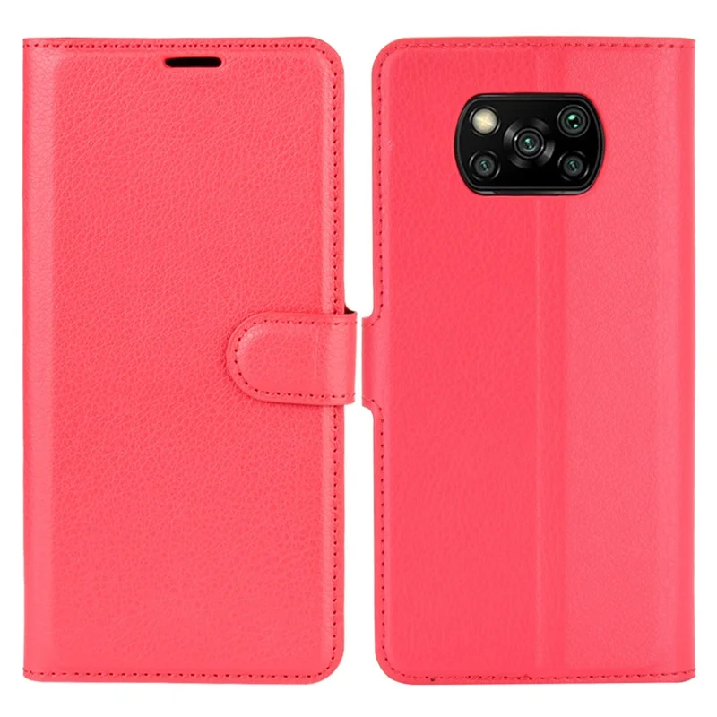 Litchi Skin Wallet Leather Stand Caso Para Xiaomi Poco X3 Nfc/poco X3 - Vermelho