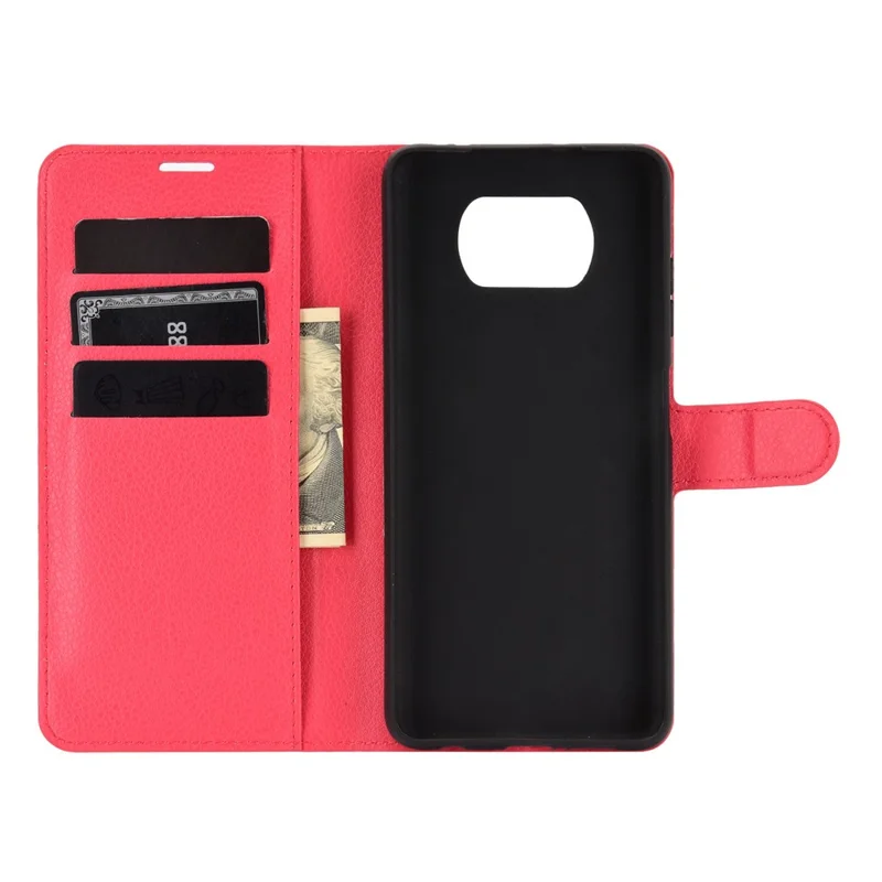 Litchi Skin Wallet Leather Stand Caso Para Xiaomi Poco X3 Nfc/poco X3 - Vermelho