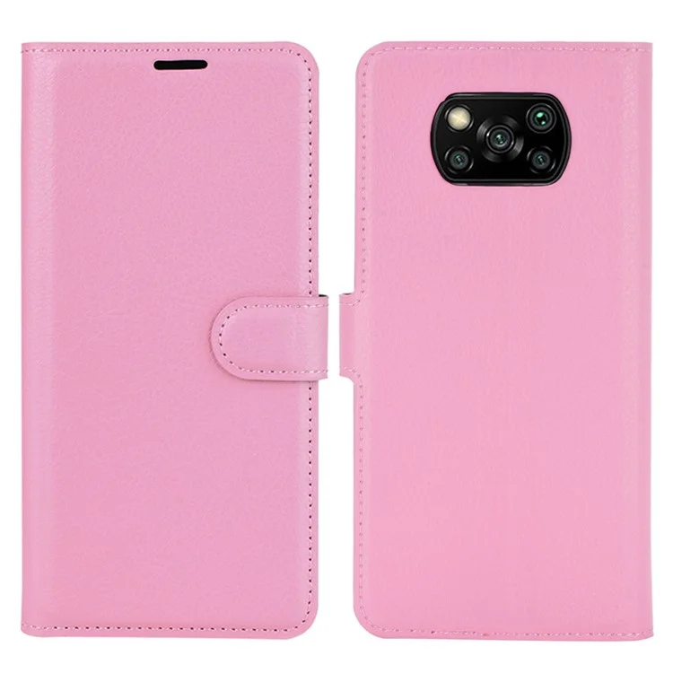 Portafoglio in pelle con motivo Litchi per Xiaomi Poco X3 NFC/Poco X3 - Rosa
