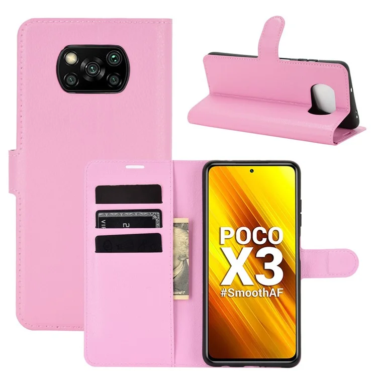 Portafoglio in pelle con motivo Litchi per Xiaomi Poco X3 NFC/Poco X3 - Rosa