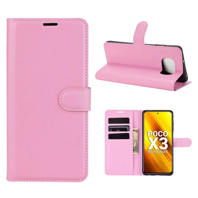 Portafoglio in pelle con motivo Litchi per Xiaomi Poco X3 NFC/Poco X3 - Rosa