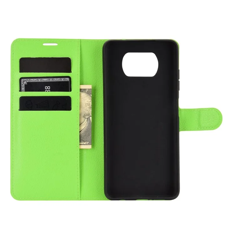 Litchi Skin Wallet Leather Stand Case for Xiaomi Poco X3 NFC / Poco X3 - Green