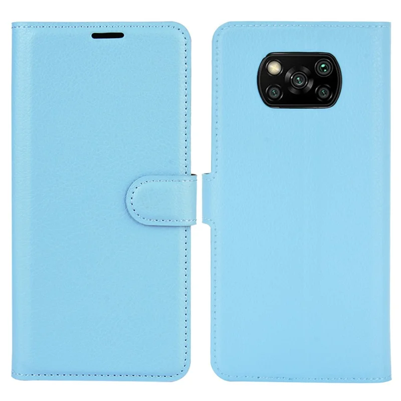 Billetera de piel con textura de litchi, soporte de pie para Xiaomi Poco X3 NFC/Poco X3 - Azul bebé