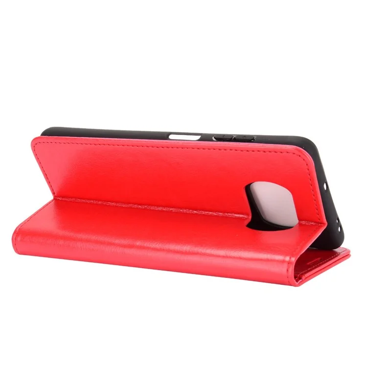 Crazy Horse Skin Wallet Phone Cover Case for Xiaomi Poco X3 / Poco X3 NFC - Red