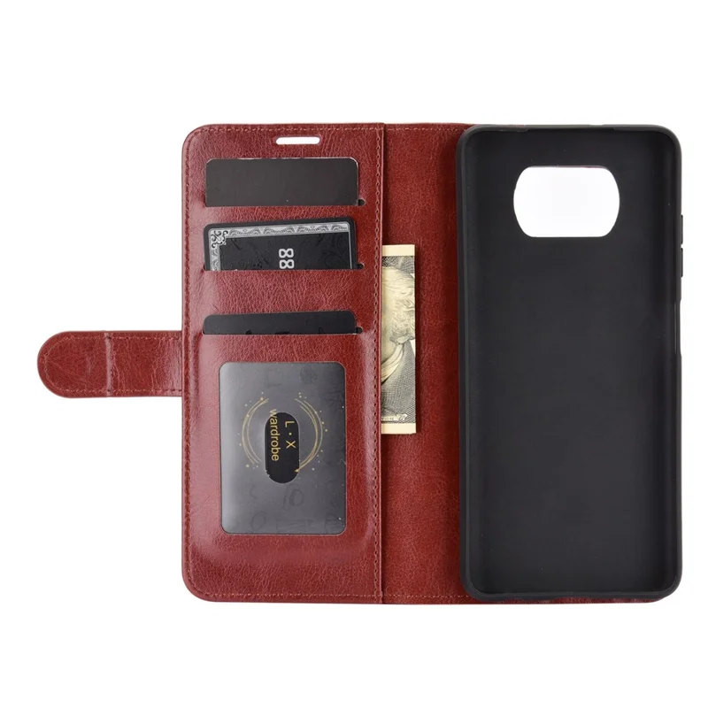 Crazy Horse Skin Wallet Phone Cover Case for Xiaomi Poco X3 / Poco X3 NFC - Brown