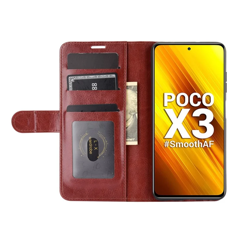 Crazy Horse Skin Wallet Phone Cover Case for Xiaomi Poco X3 / Poco X3 NFC - Brown