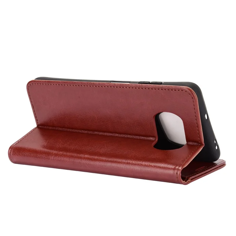 Crazy Horse Skin Wallet Phone Cover Case for Xiaomi Poco X3 / Poco X3 NFC - Brown