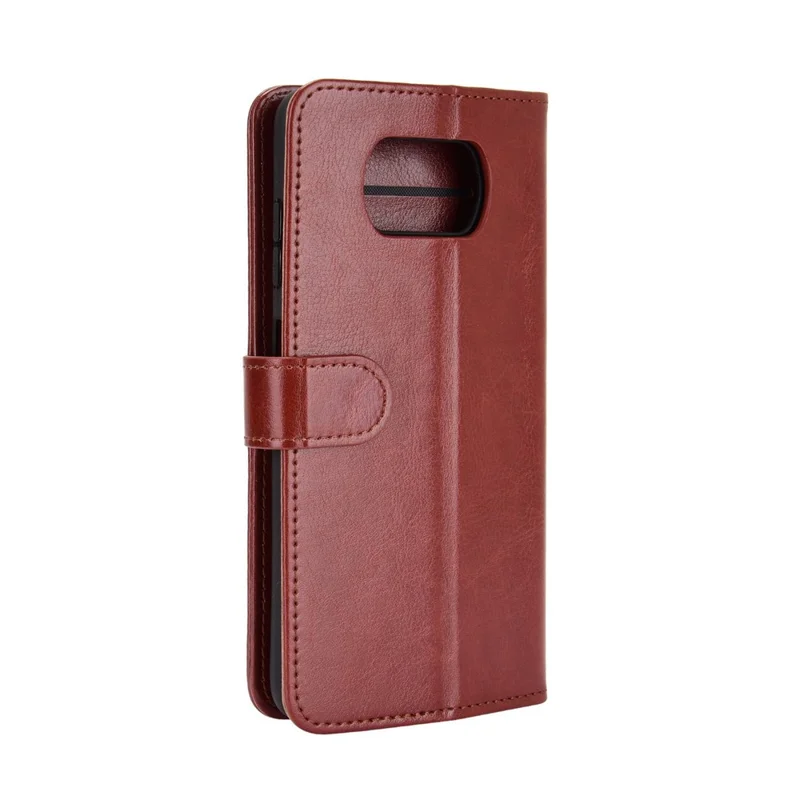 Crazy Horse Skin Wallet Phone Cover Case for Xiaomi Poco X3 / Poco X3 NFC - Brown