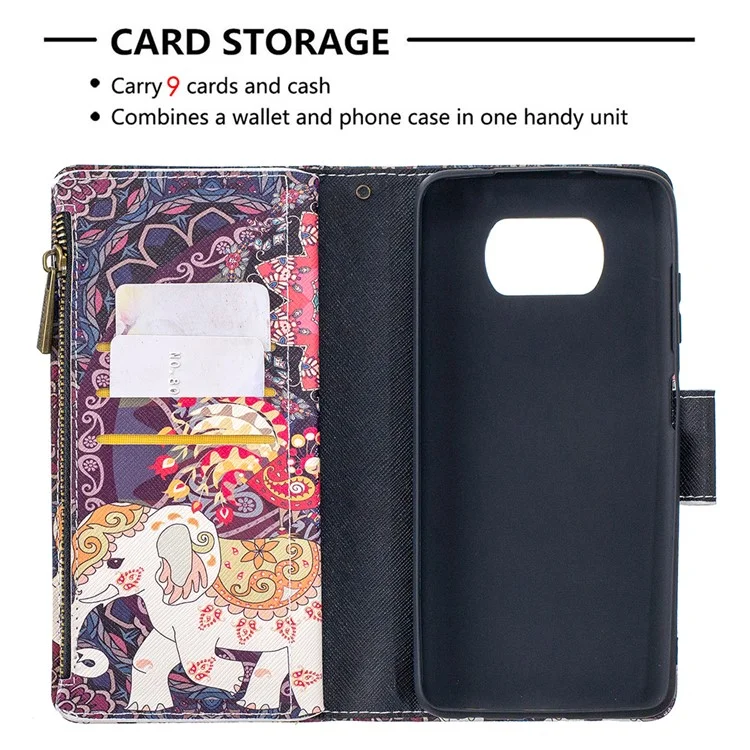 BF03 Pattern Printing Zipper Wallet Leather Phone Case per Xiaomi Poco X3 / Poco X3 NFC - Elefante