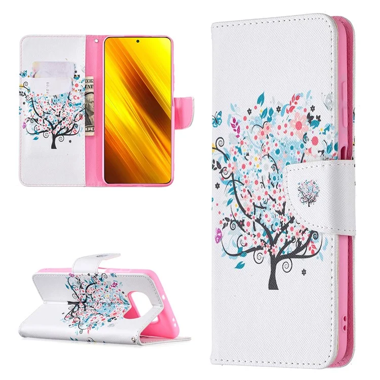 Pattern Printing Leather Wallet Protective Shell for Xiaomi Poco X3 / Poco X3 NFC - Tree