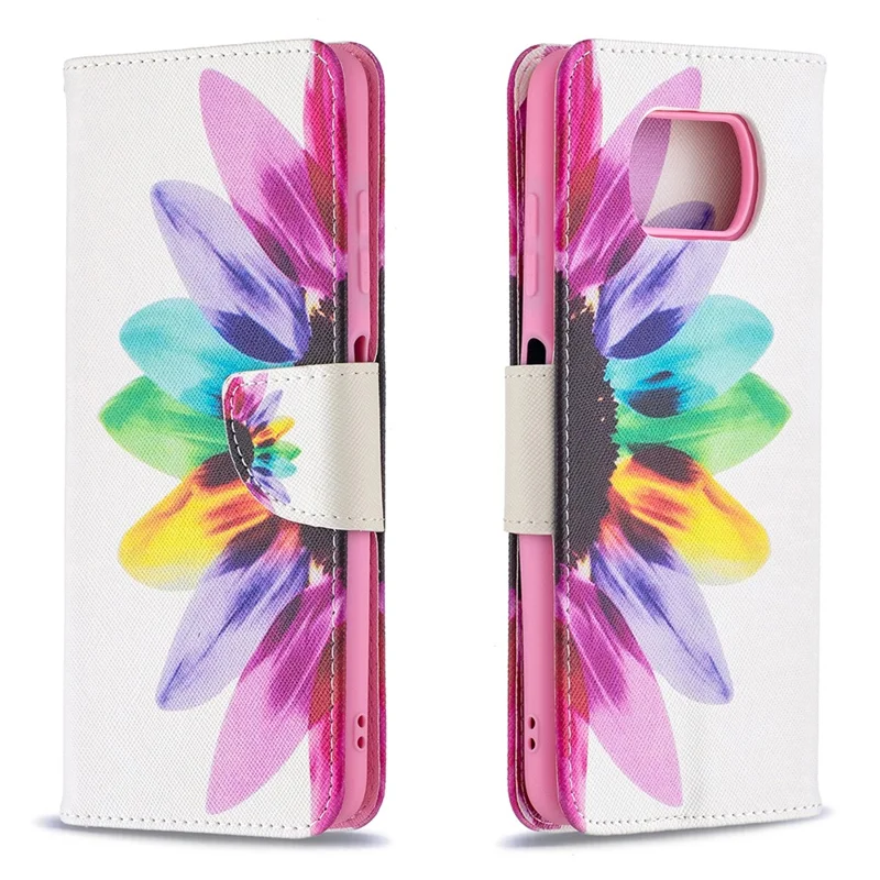 Pattern Printing Leather Wallet Protective Shell for Xiaomi Poco X3 / Poco X3 NFC - Colorized Flower