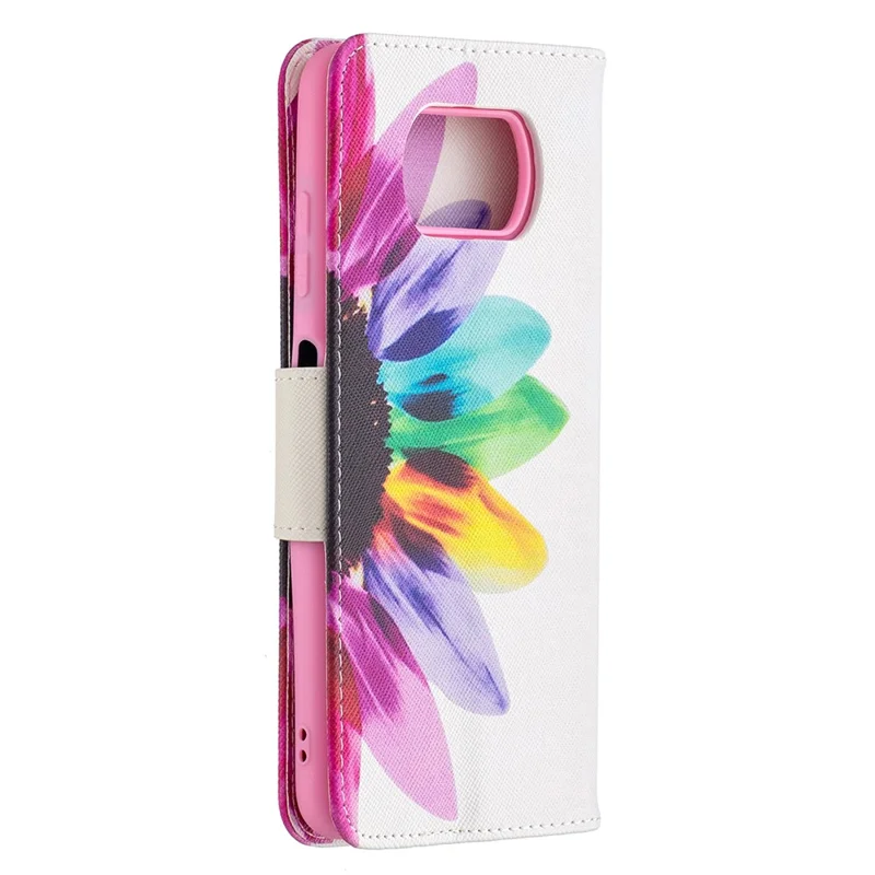 Pattern Printing Leather Wallet Protective Shell for Xiaomi Poco X3 / Poco X3 NFC - Colorized Flower