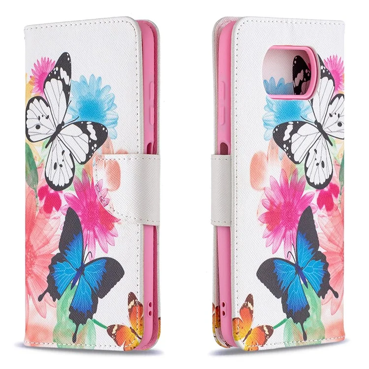 Funda protectora con impresión de patrón para cartera de piel para Xiaomi Poco X3 / Poco X3 NFC - Mariposa y Flor