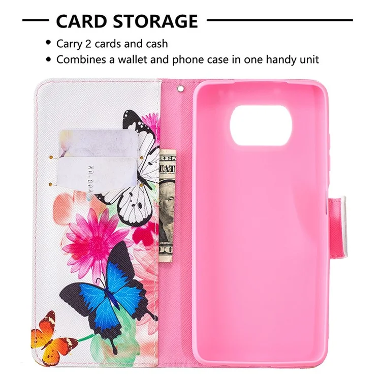 Funda protectora con impresión de patrón para cartera de piel para Xiaomi Poco X3 / Poco X3 NFC - Mariposa y Flor