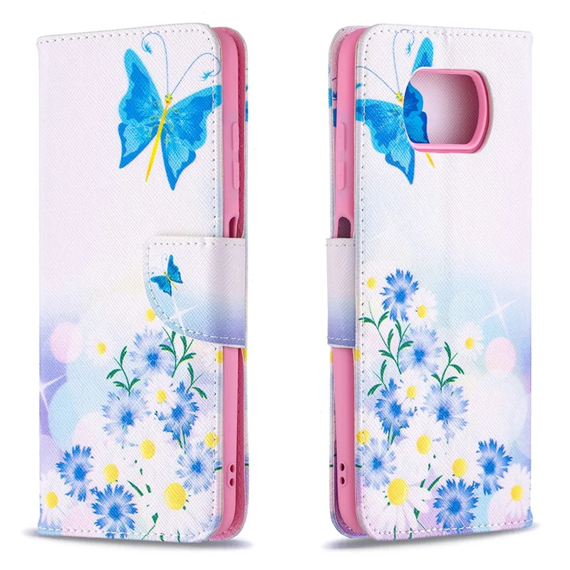 Pattern Printing Leather Wallet Protective Shell for Xiaomi Poco X3 / Poco X3 NFC - Blue Butterfly