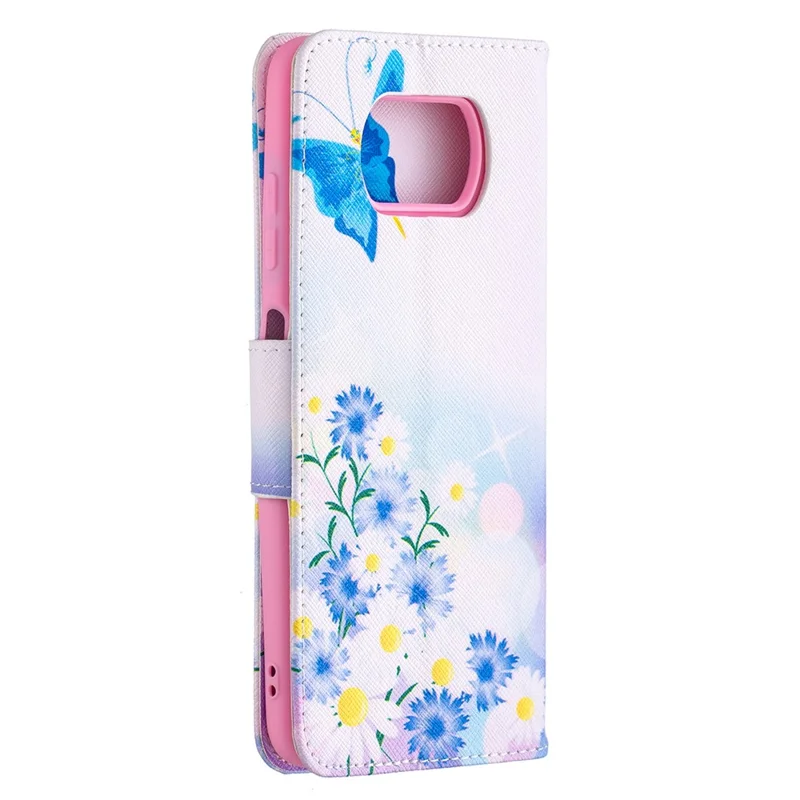 Pattern Printing Leather Wallet Protective Shell for Xiaomi Poco X3 / Poco X3 NFC - Blue Butterfly