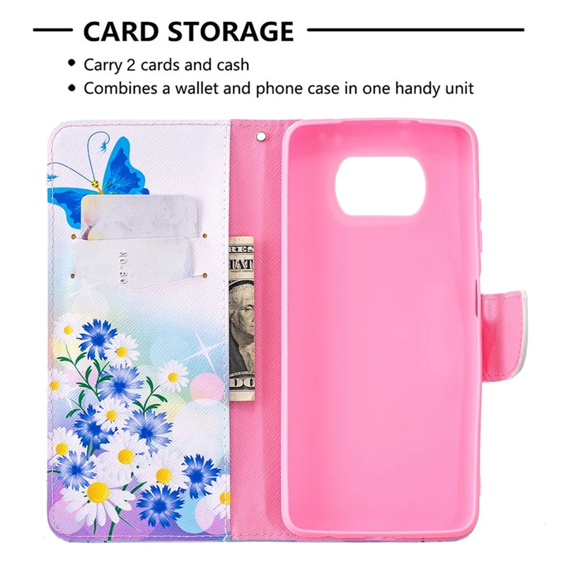 Pattern Printing Leather Wallet Protective Shell for Xiaomi Poco X3 / Poco X3 NFC - Blue Butterfly