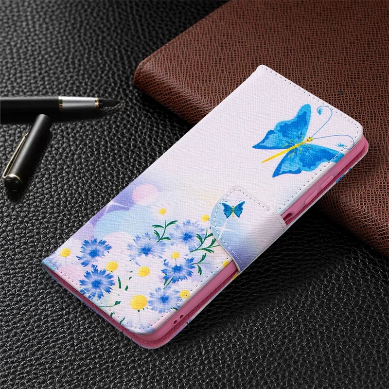 Pattern Printing Leather Wallet Protective Shell for Xiaomi Poco X3 / Poco X3 NFC - Blue Butterfly