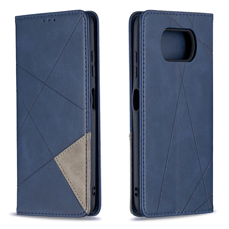 Étui de support en cuir avec motif géométrique et fentes pour cartes pour Xiaomi Poco X3 - Bleu