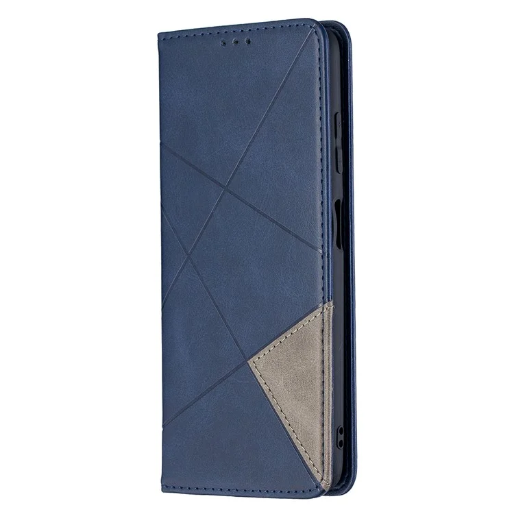 Étui de support en cuir avec motif géométrique et fentes pour cartes pour Xiaomi Poco X3 - Bleu